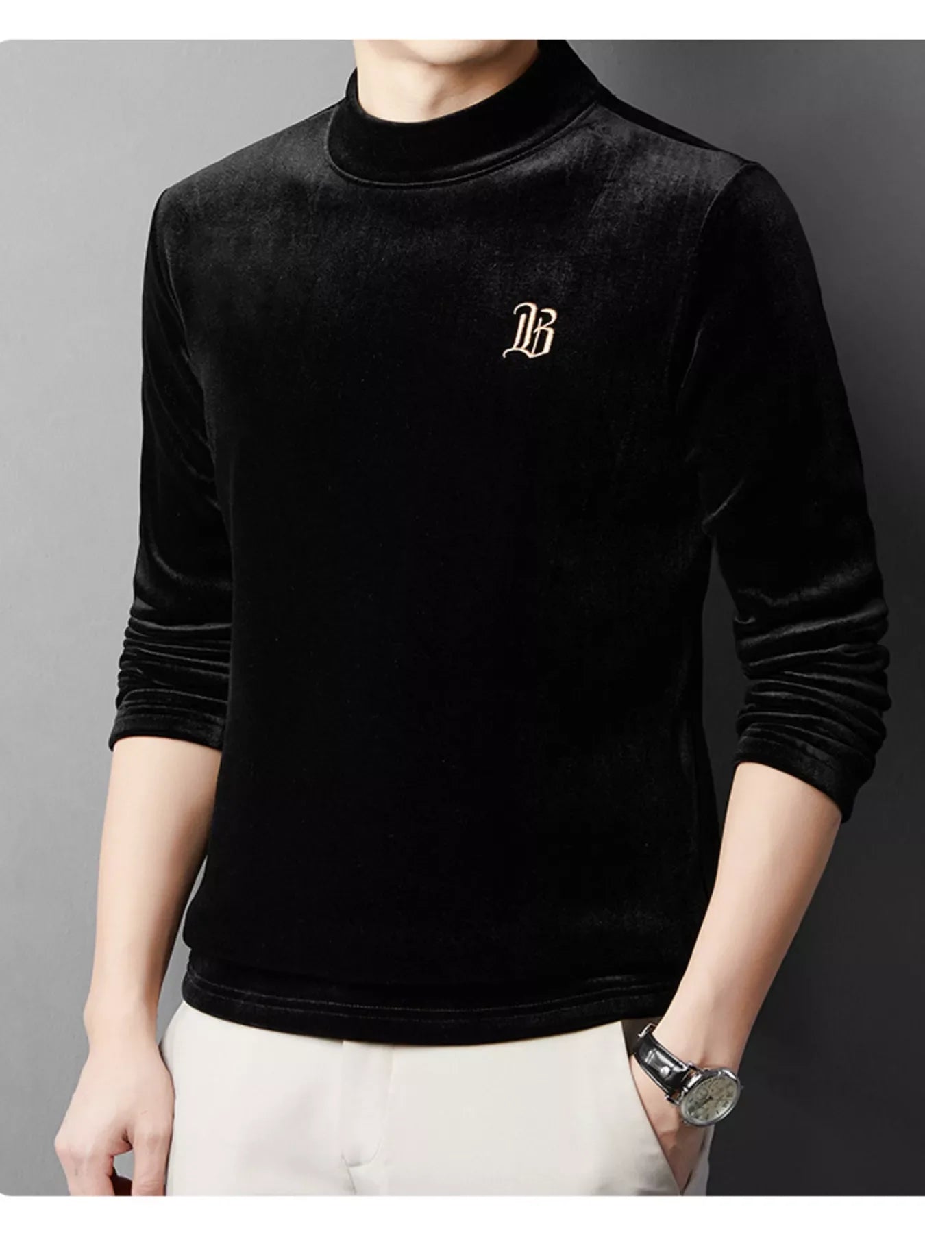 Men's Plus Size Velvet Embroidered Warm T-Shirt