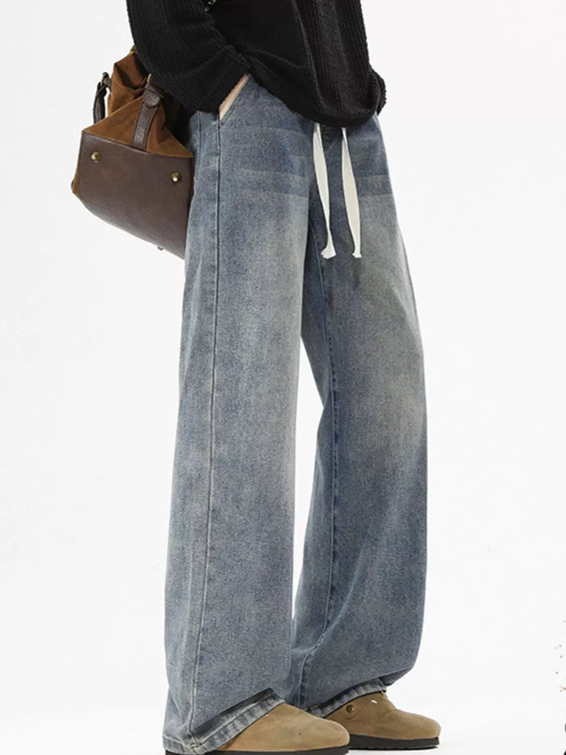 Men's Full Size Vintage Wash Wide Leg Jeans Plus Size