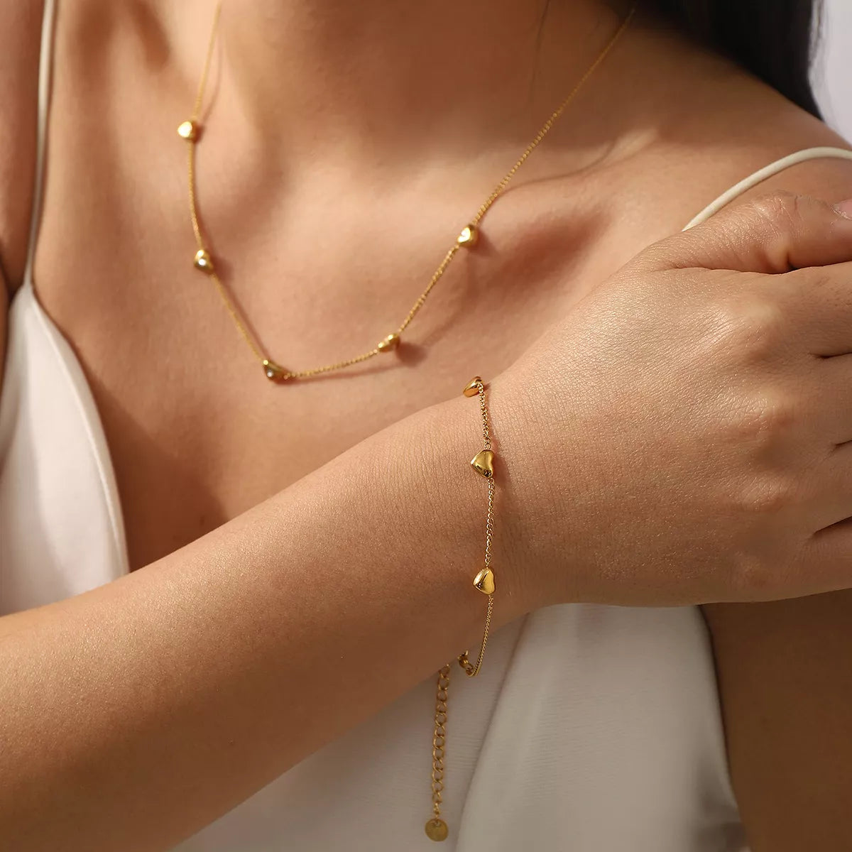 18K Gold-Plated Heart Earrings & Bracelet and Necklace Jewelry Set