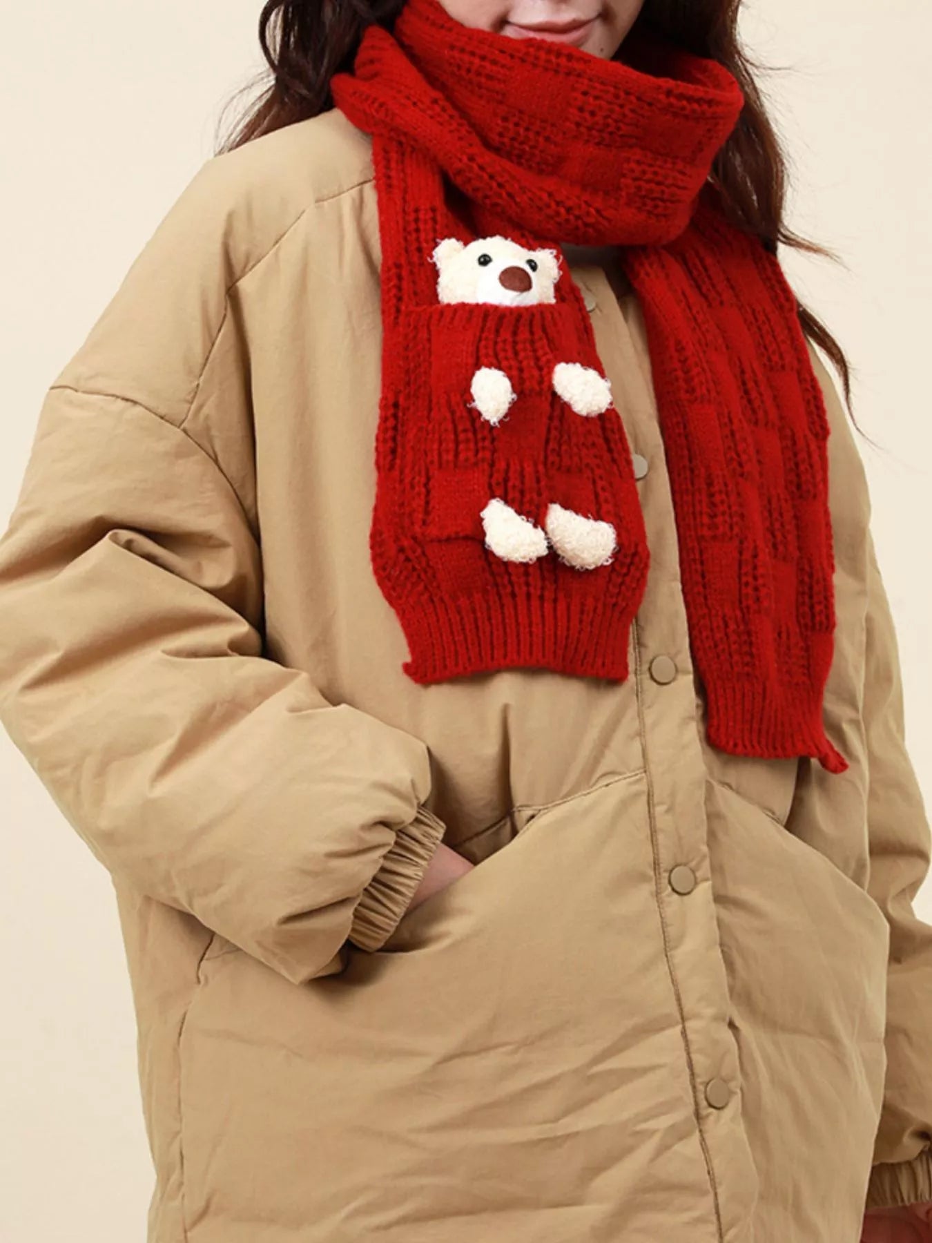 Christmas Cute Bear Pocket Knitted Scarf