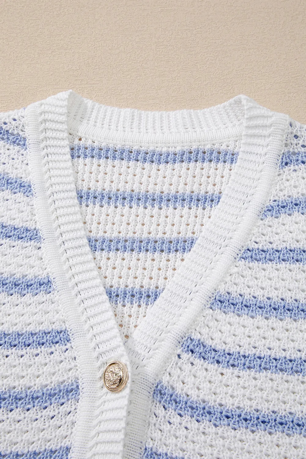 Stripe V Neck Gold Buttons Elegant Sweater Vest