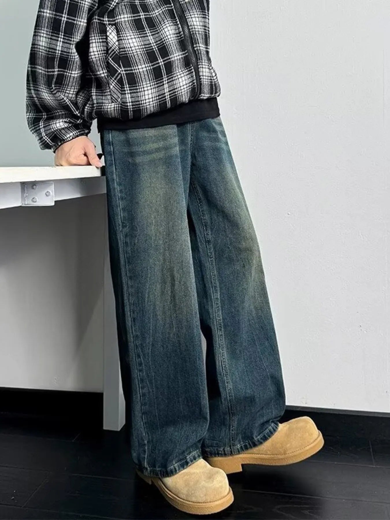 Men's Full Size Wash Wide Leg Jeans Plus Size