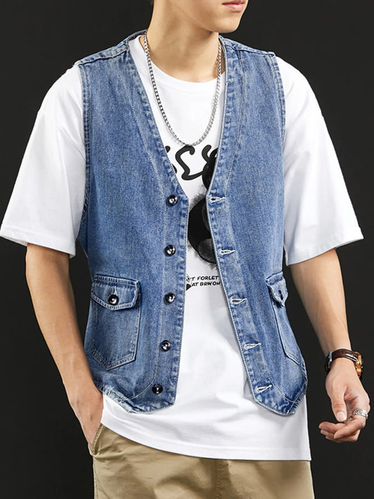 Men's Vintage Washed Denim Vest