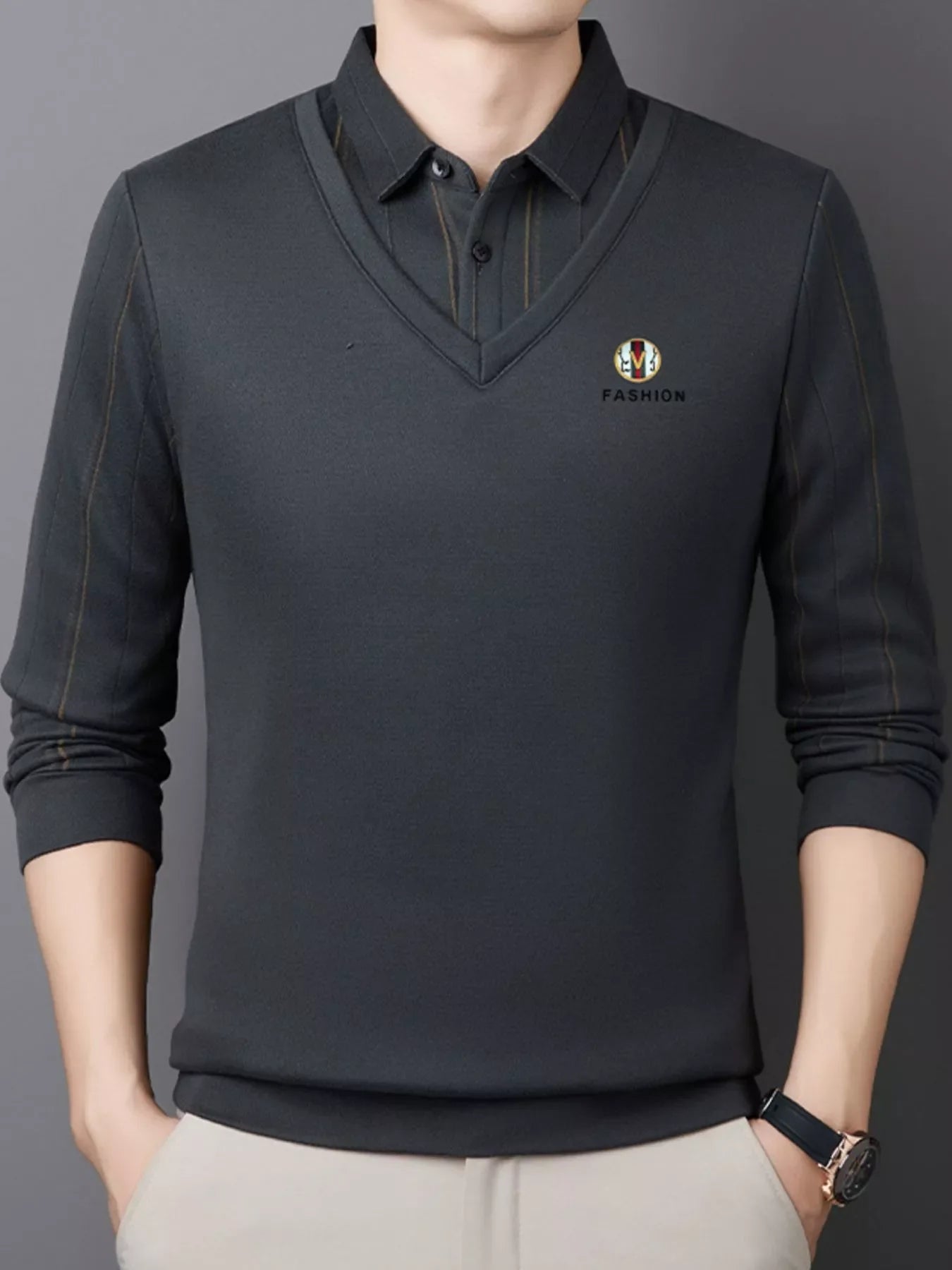 Men's Plus Size Layered Style Long Sleeve Polo