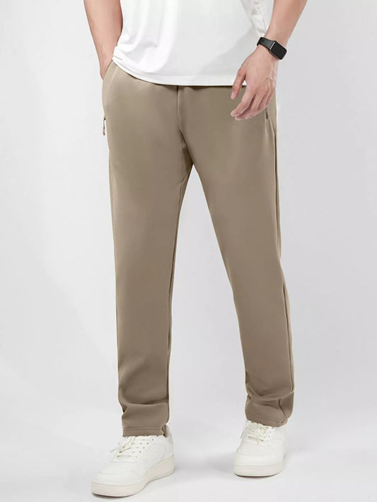 Men's Plus Size Stretch Elastic Waistband Pants with Side Zipper Pockets