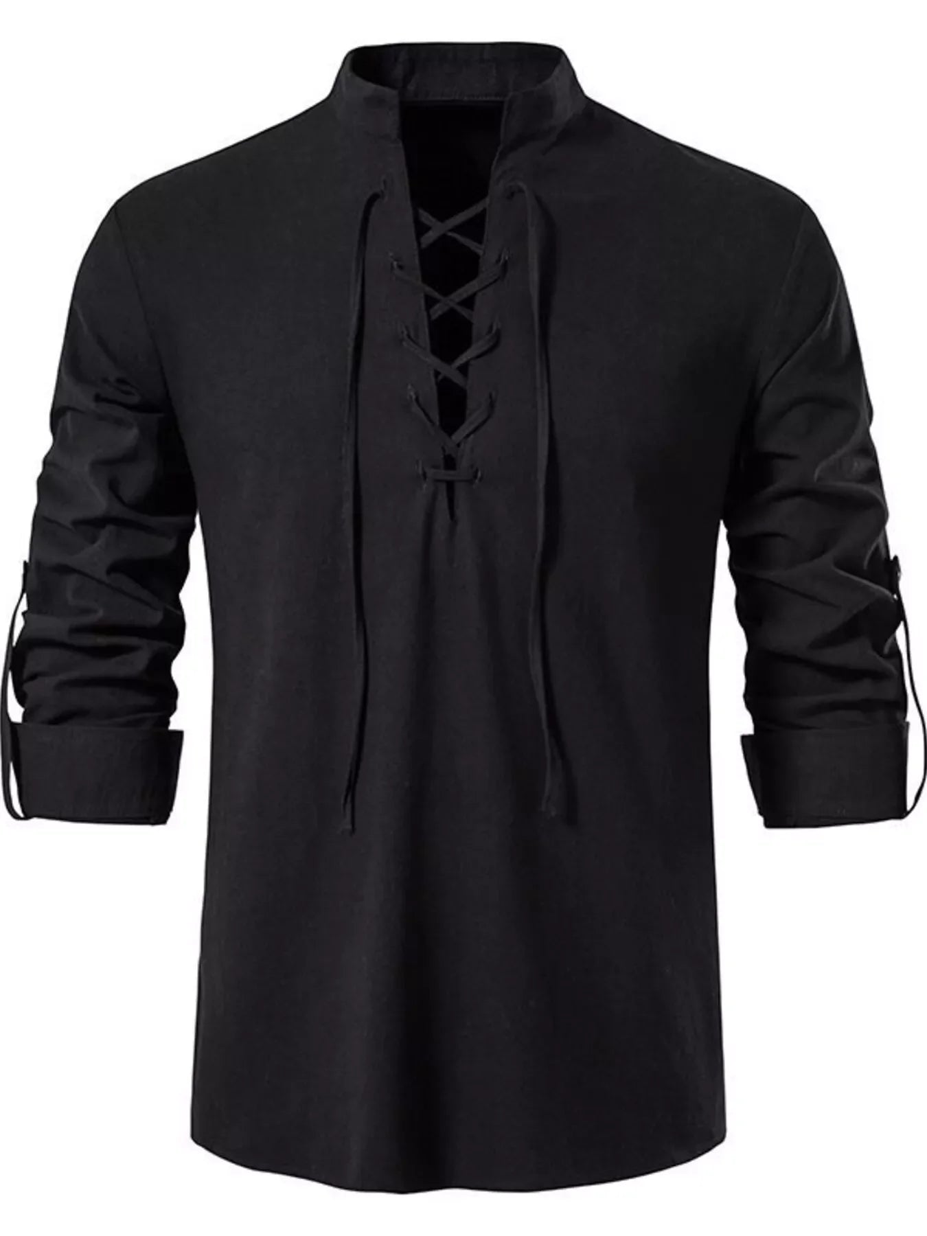 Men's Full Size Casual Lace-Up Long Sleeve Shirt Plus Size