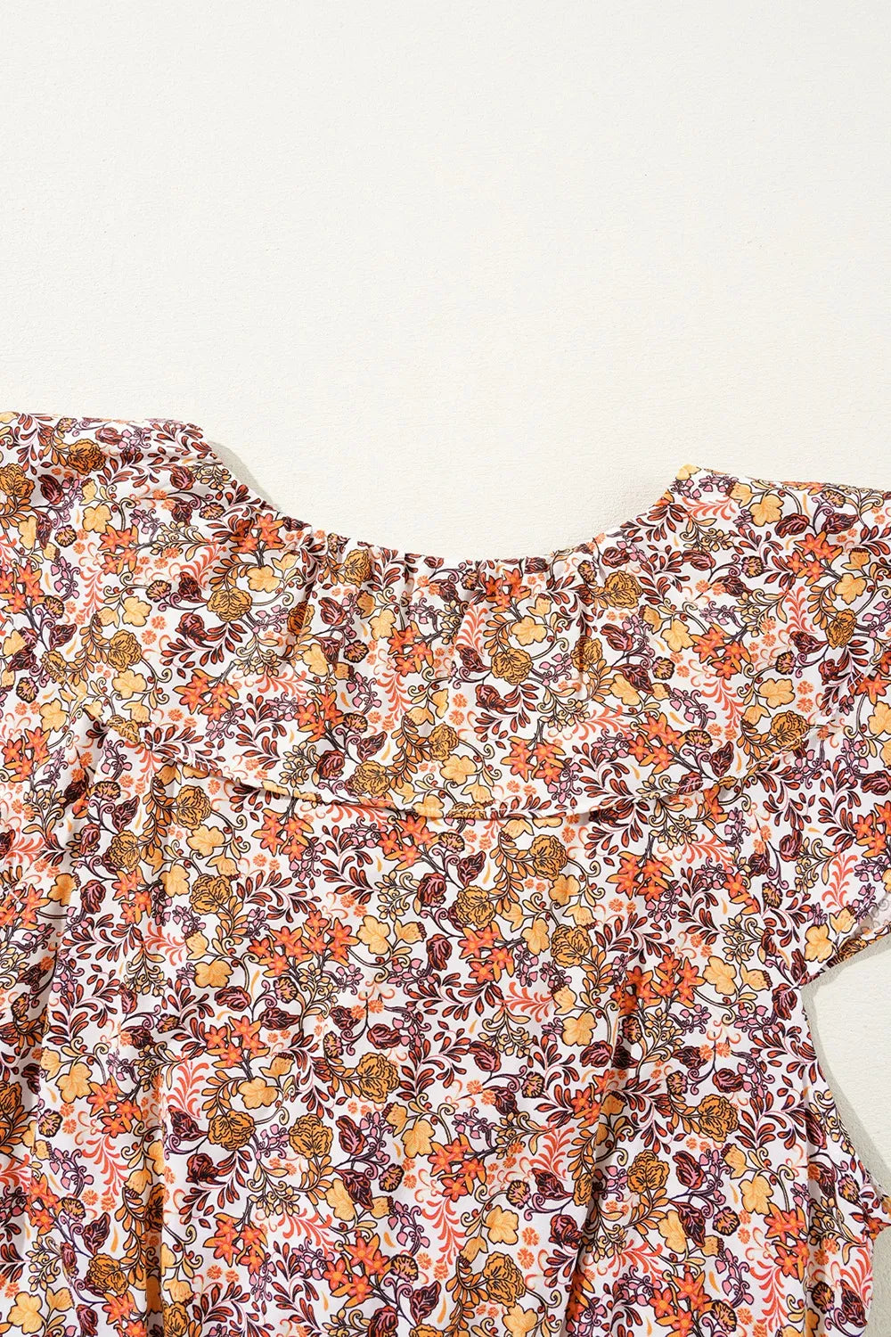 Floral Print Knot V Neck Ruffled Sleeve Blouse