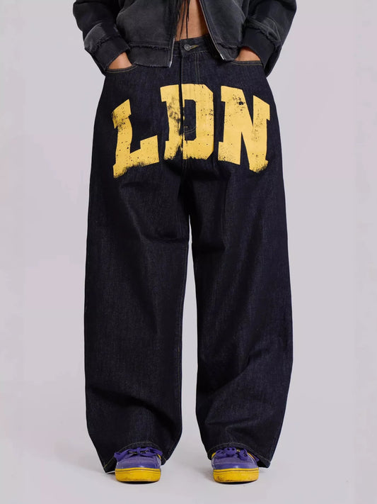 Letter Wide Leg Jeans