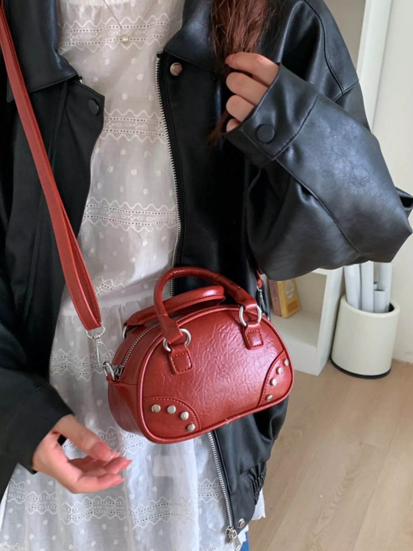 Retro Rivet Decor Crossbody Bag