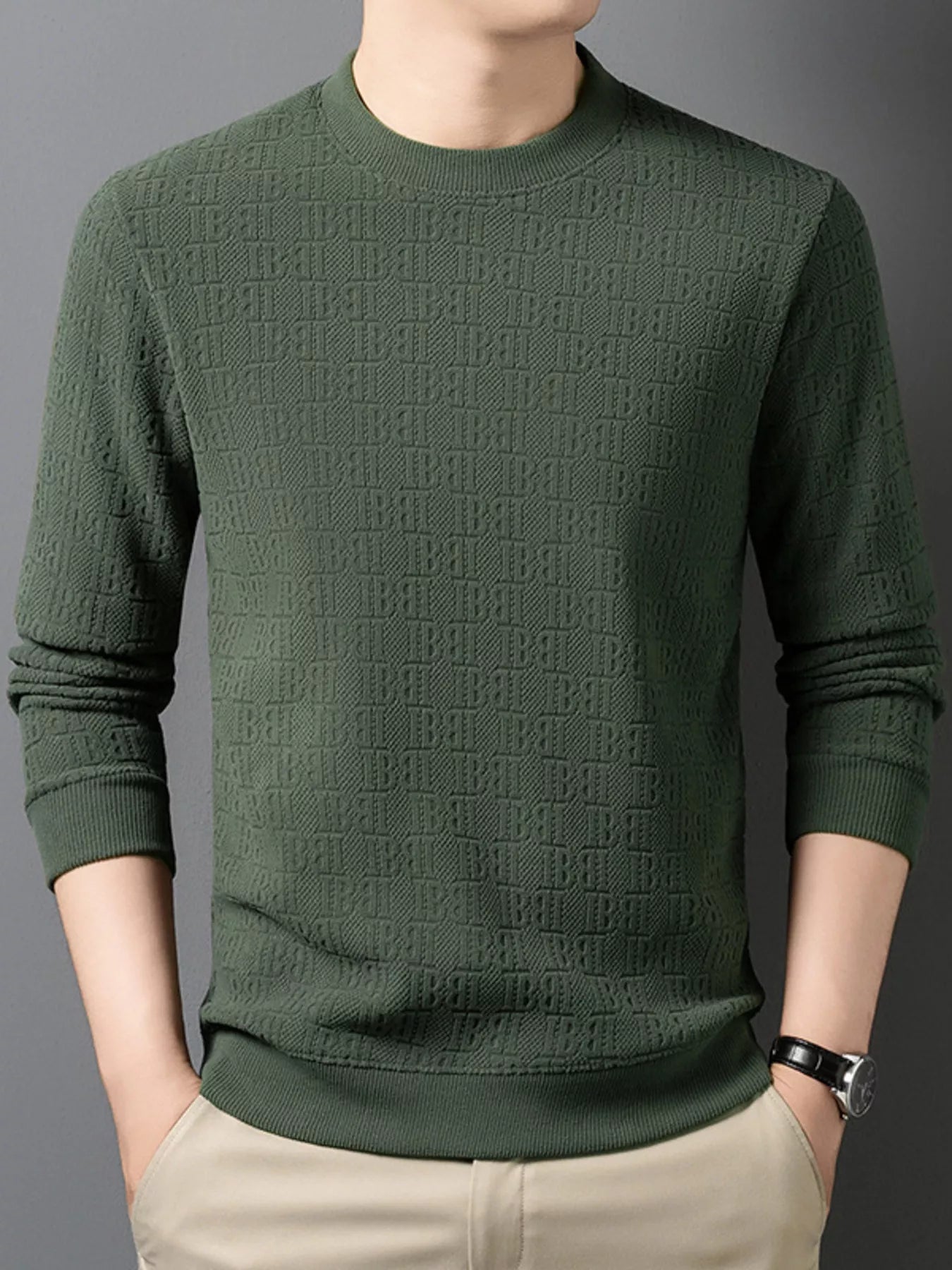 Men's Plus Size Textured Pattern Slim Fit Sweater