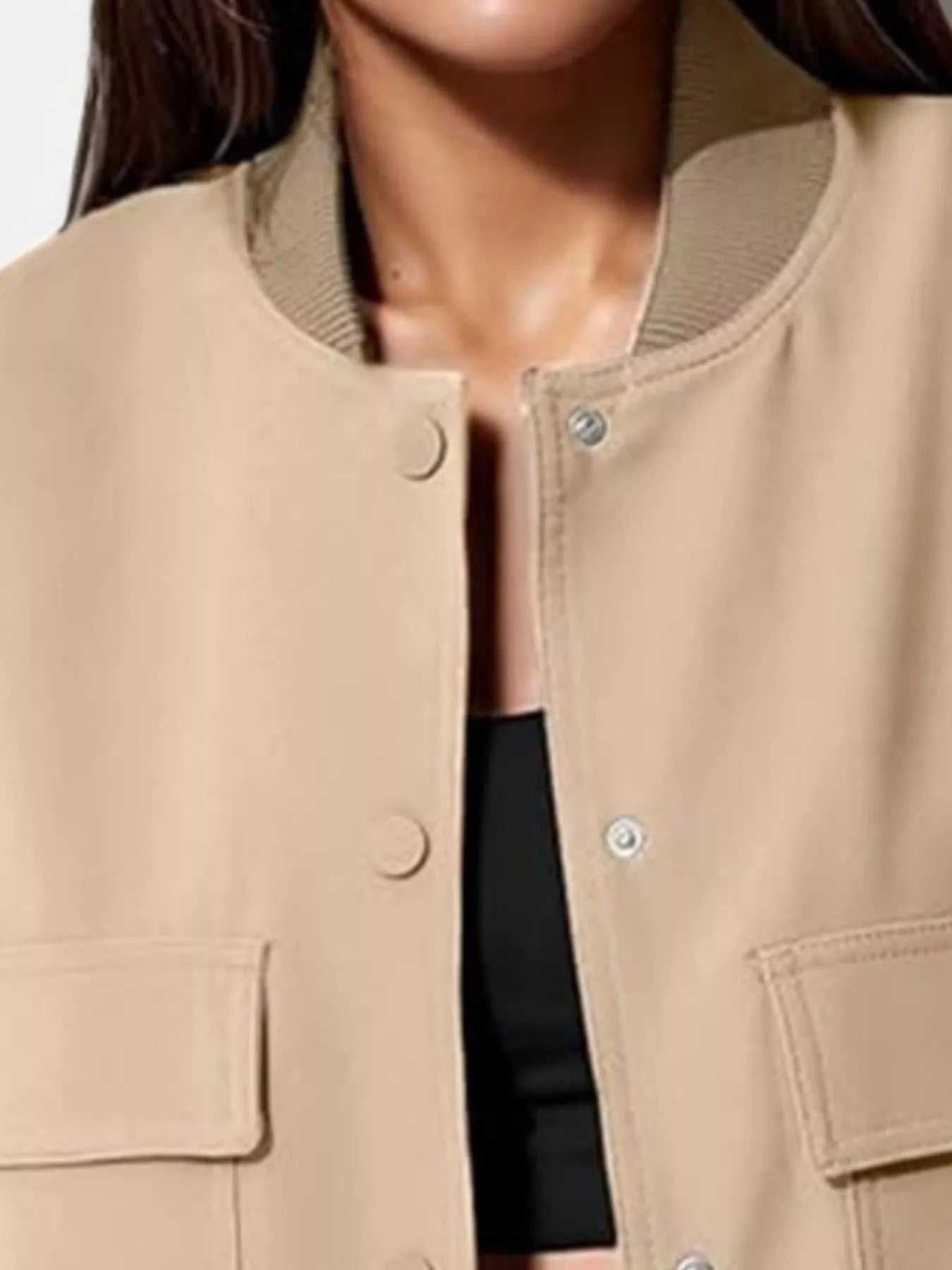 Full Size Snap Down Long Sleeve Jacket Plus Size