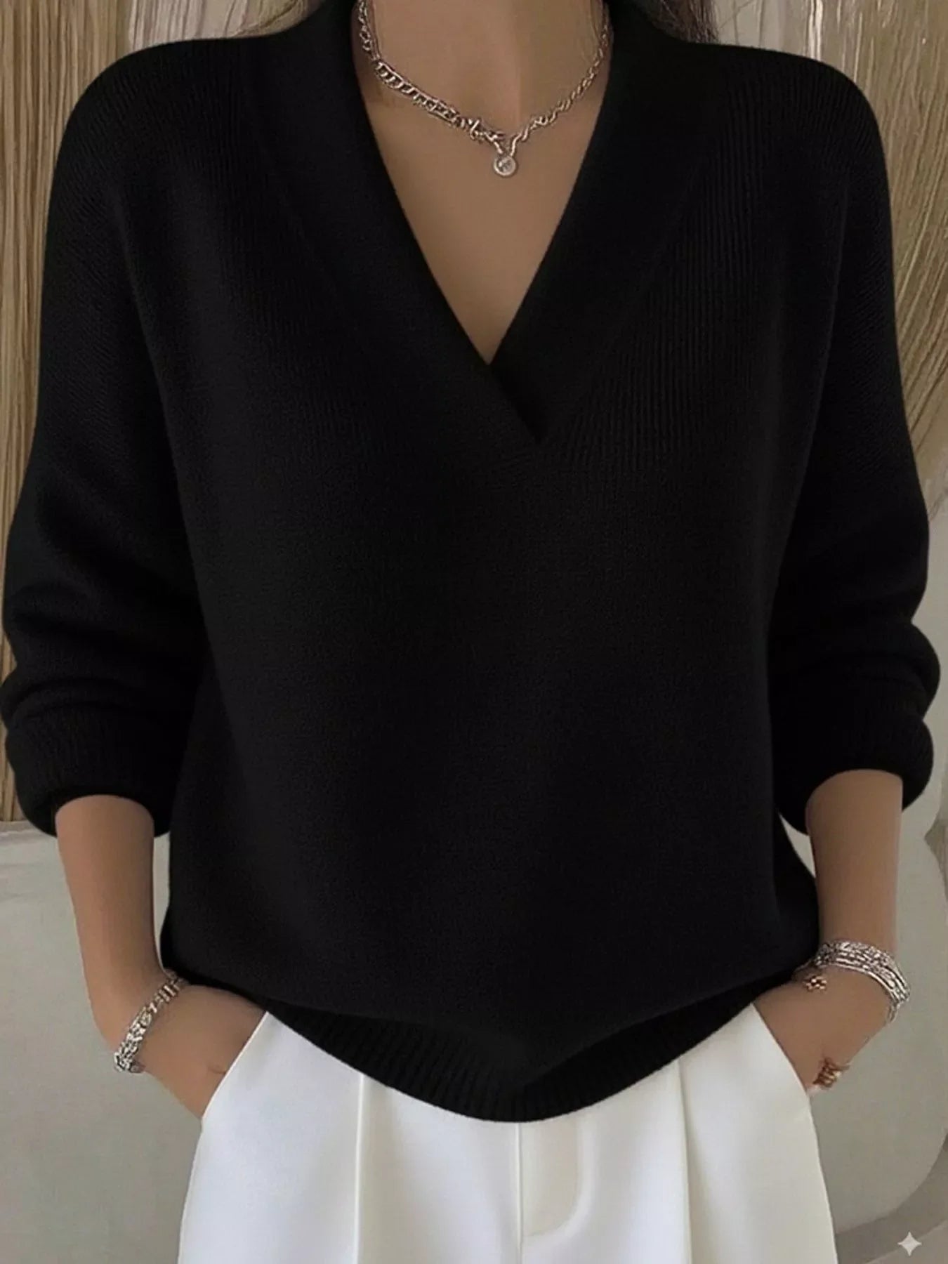 Full Size V-Neck Dropped Shoulder Sweater Plus Size
