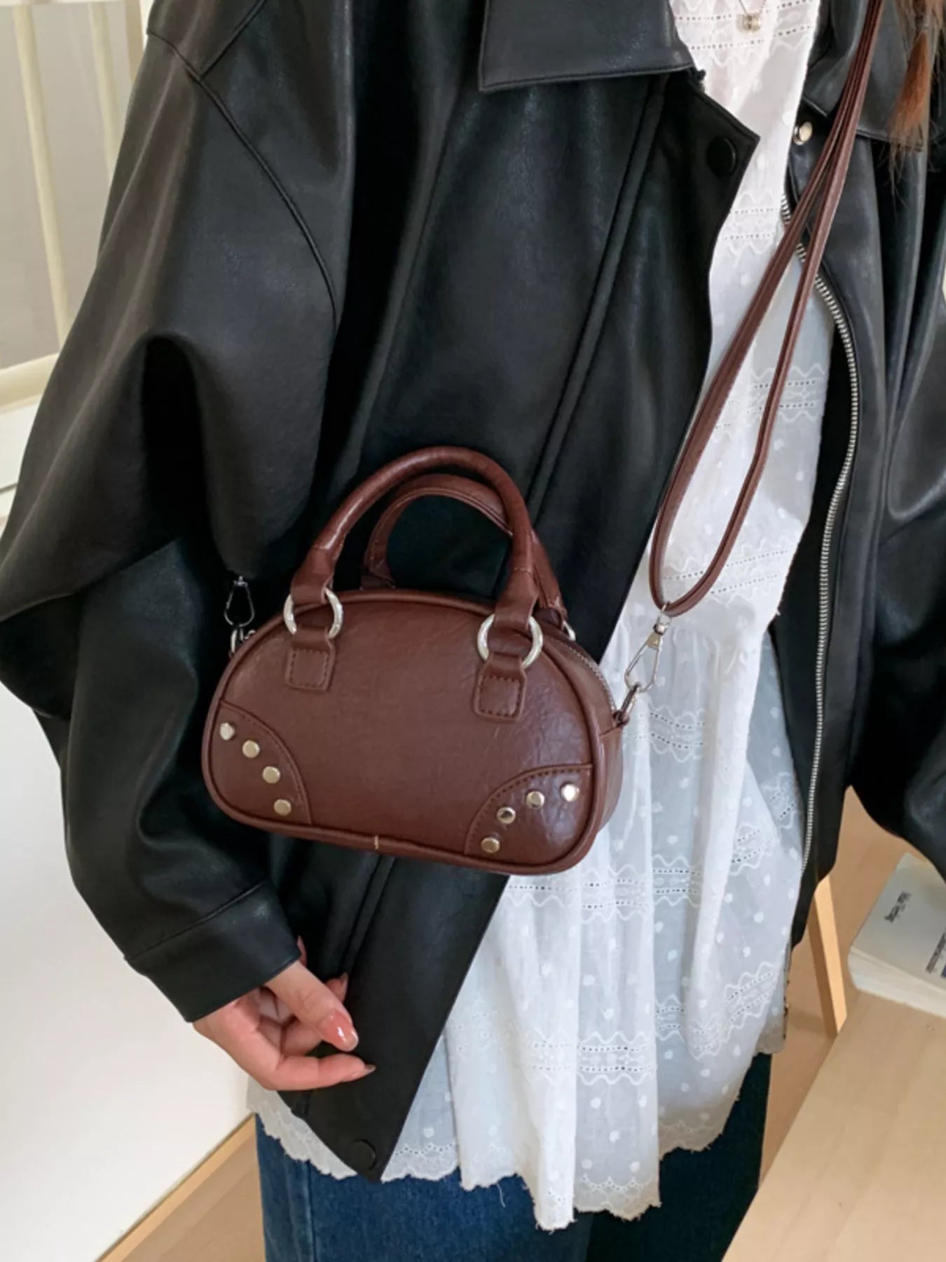 Retro Rivet Decor Crossbody Bag
