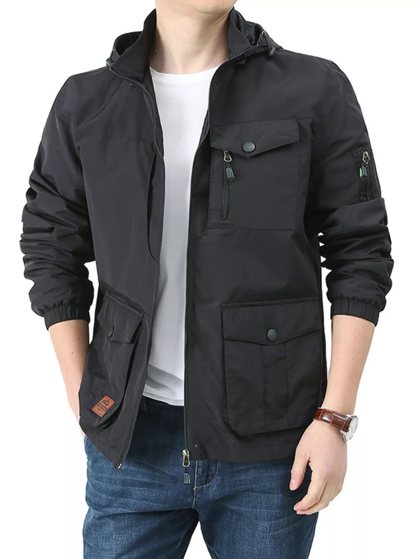 Men's Plus Size Lightweight Hooded Windbreaker Jacket