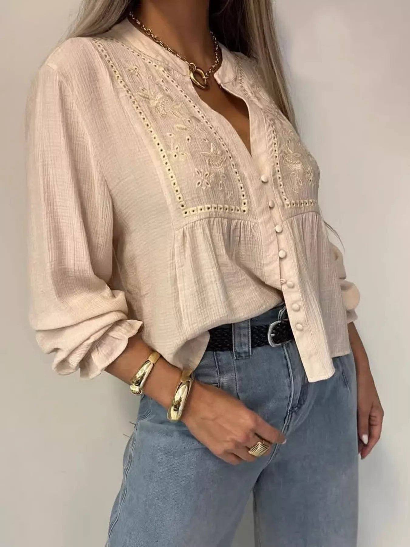 Embroidered Detail Button-Down Shirt