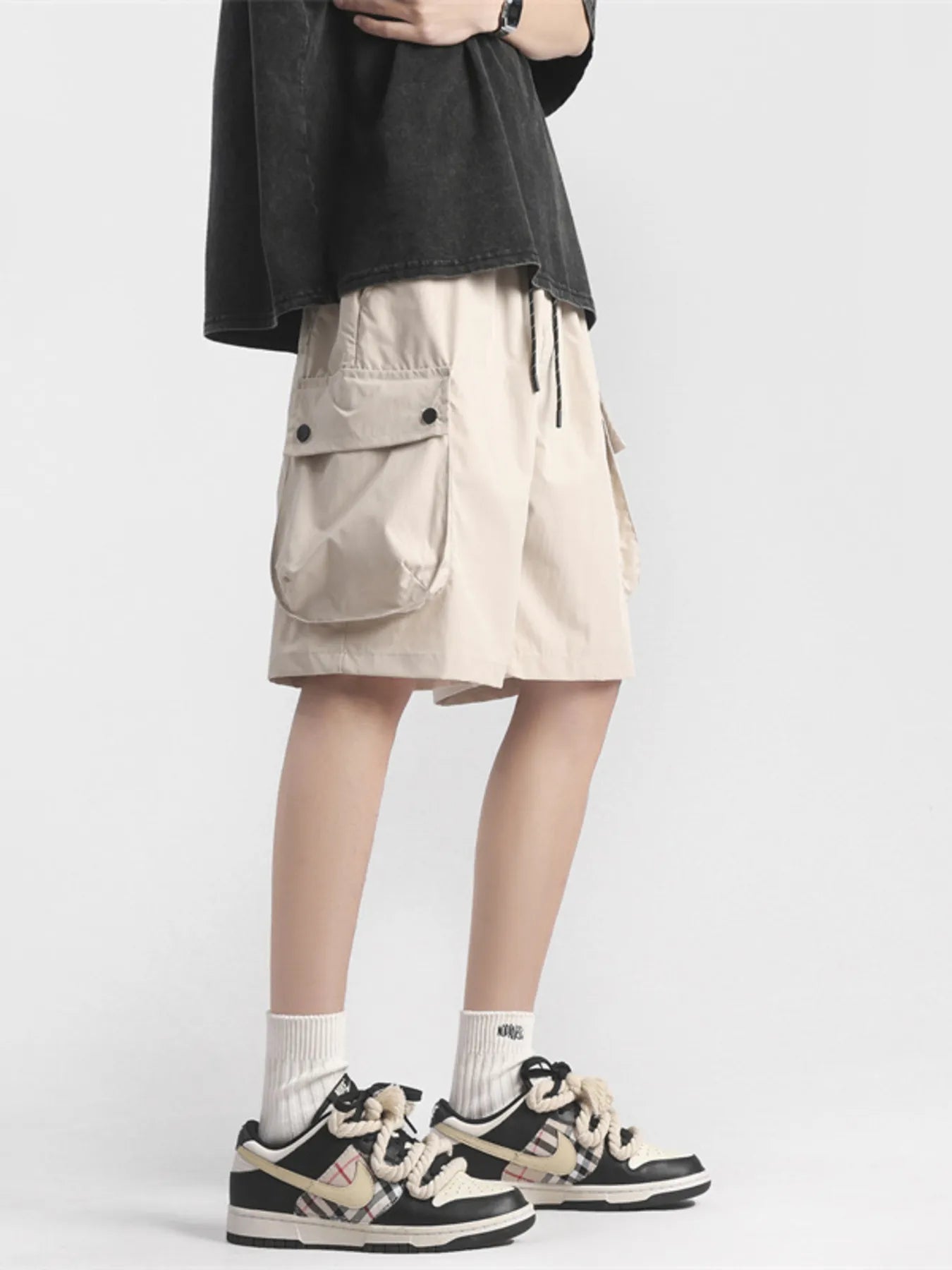 Men's Plus Size Casual Cargo Shorts with Drawstring