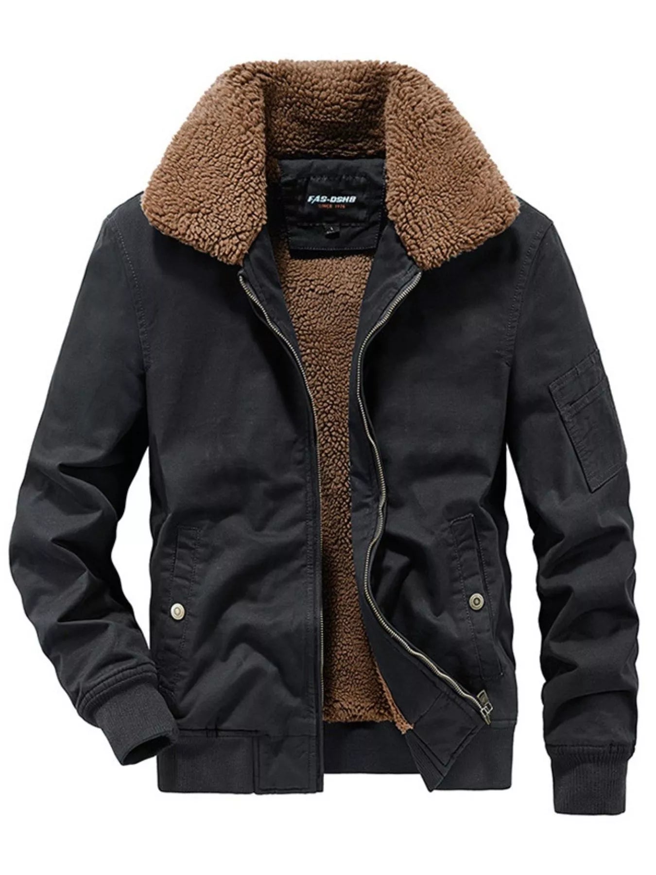 Men's Plus Size Casual Fleece Collar Zip Up Jacket