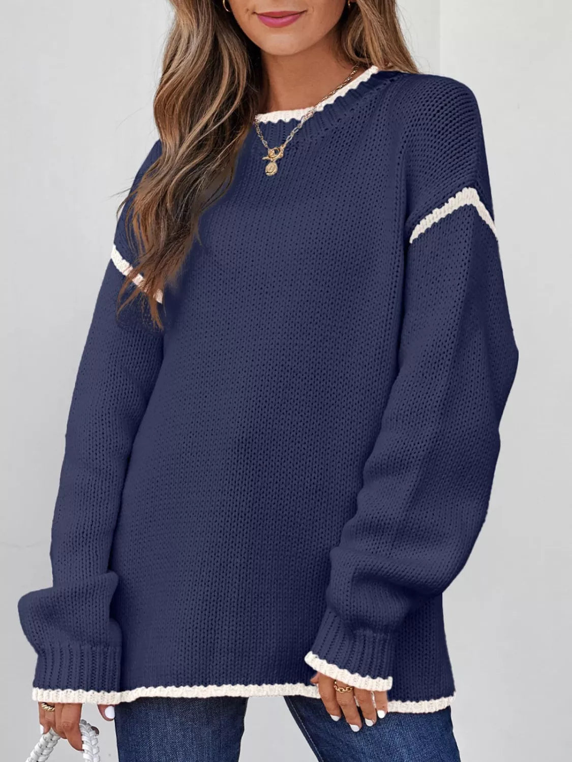 Contrast Trim Round Neck Sweater