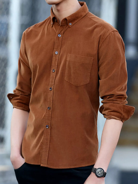 Men's Full Size Casual Corduroy Long Sleeve Shirt Plus Size
