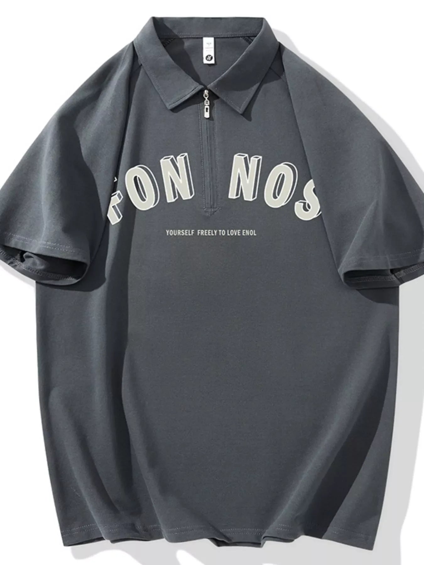 Men's Plus Size Zipper Polo Shirt with Letter Print