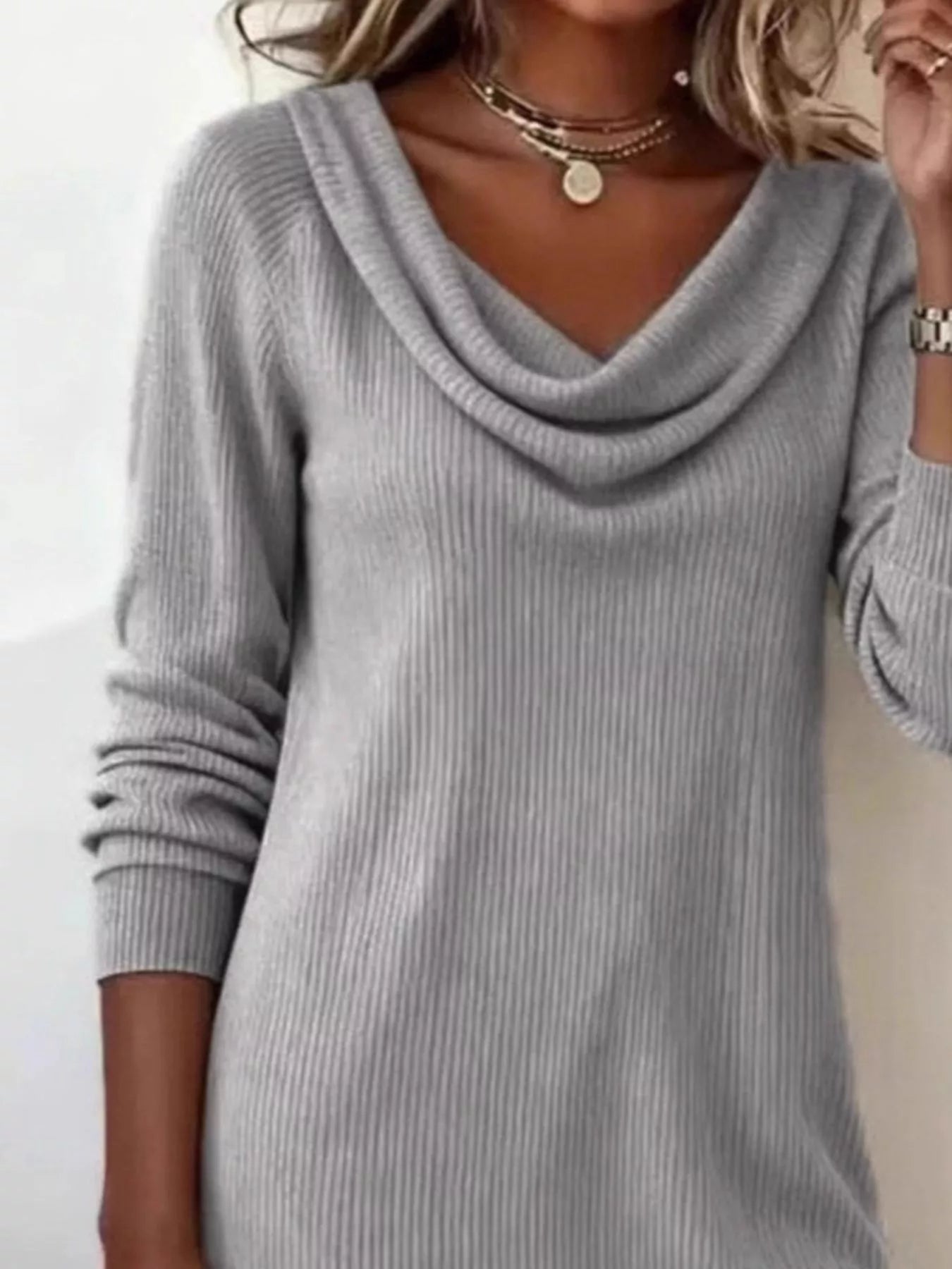 Casual Cowl Neck Ribbed Knit Mini Dress
