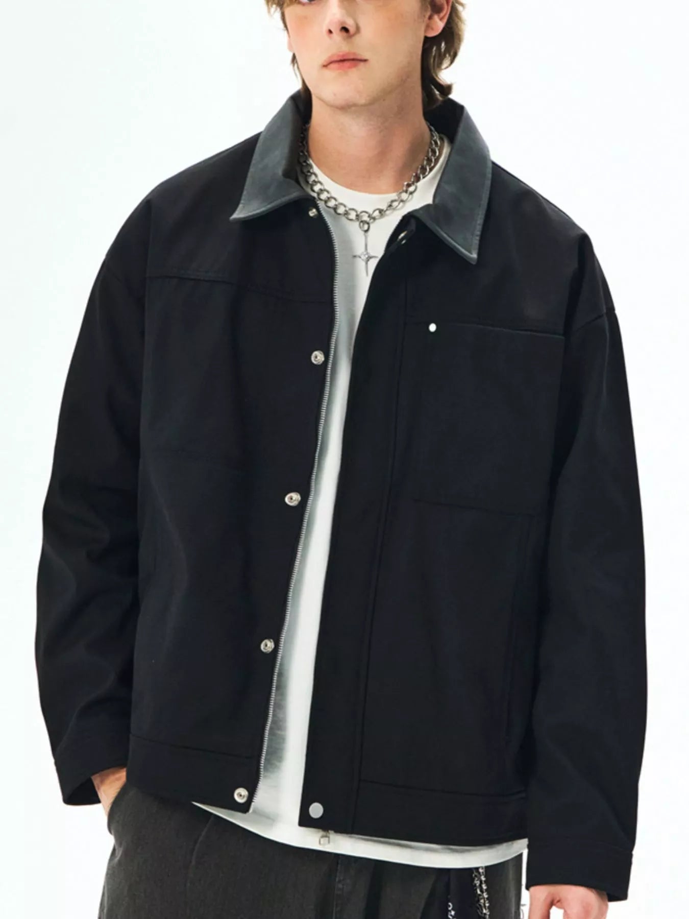 Men's Plus Size Snap Down Long Sleeve Jacket