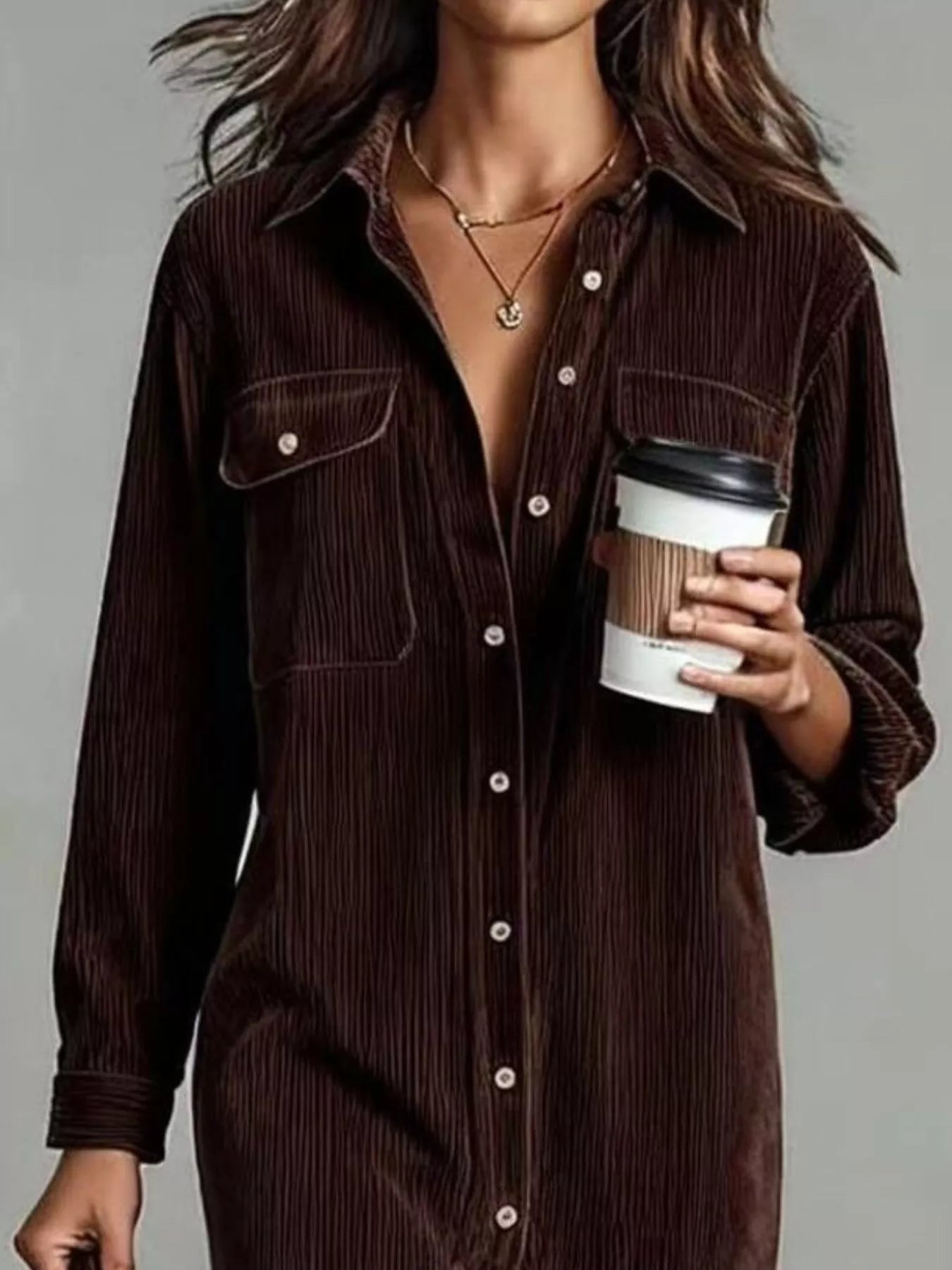 Corduroy Button-Down Midi Dress