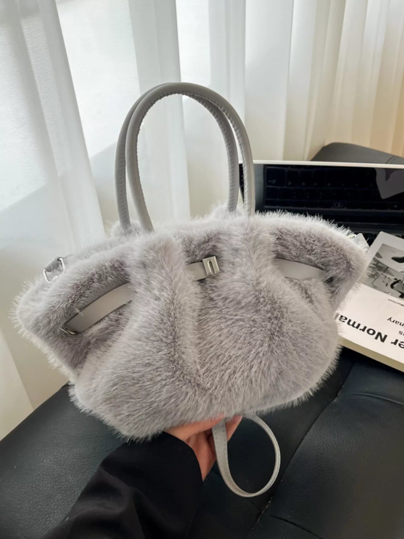 Fluffy Crossbody Bag with Buckle Detail