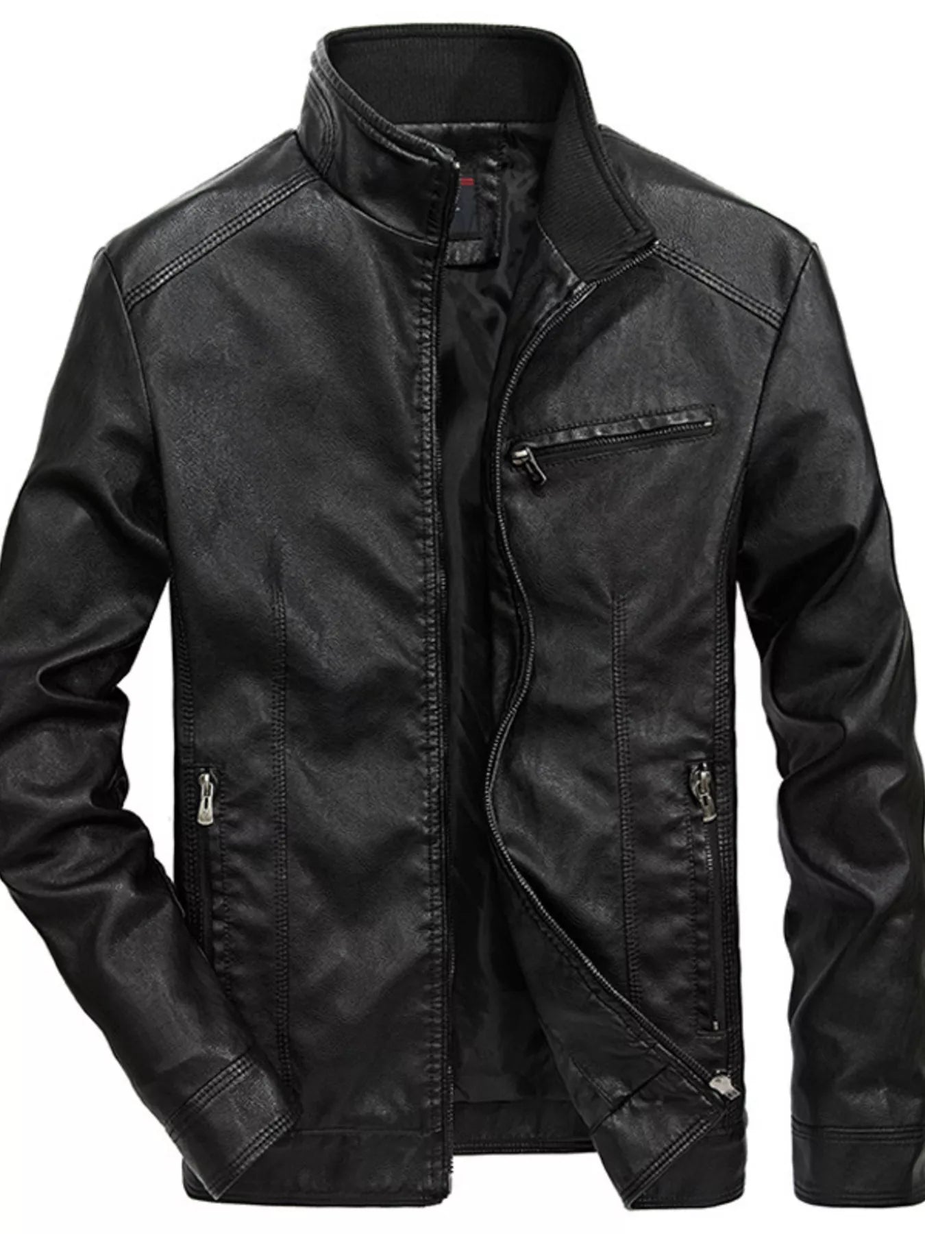 Men's Plus Size Zip Up Leather Moto Jacket
