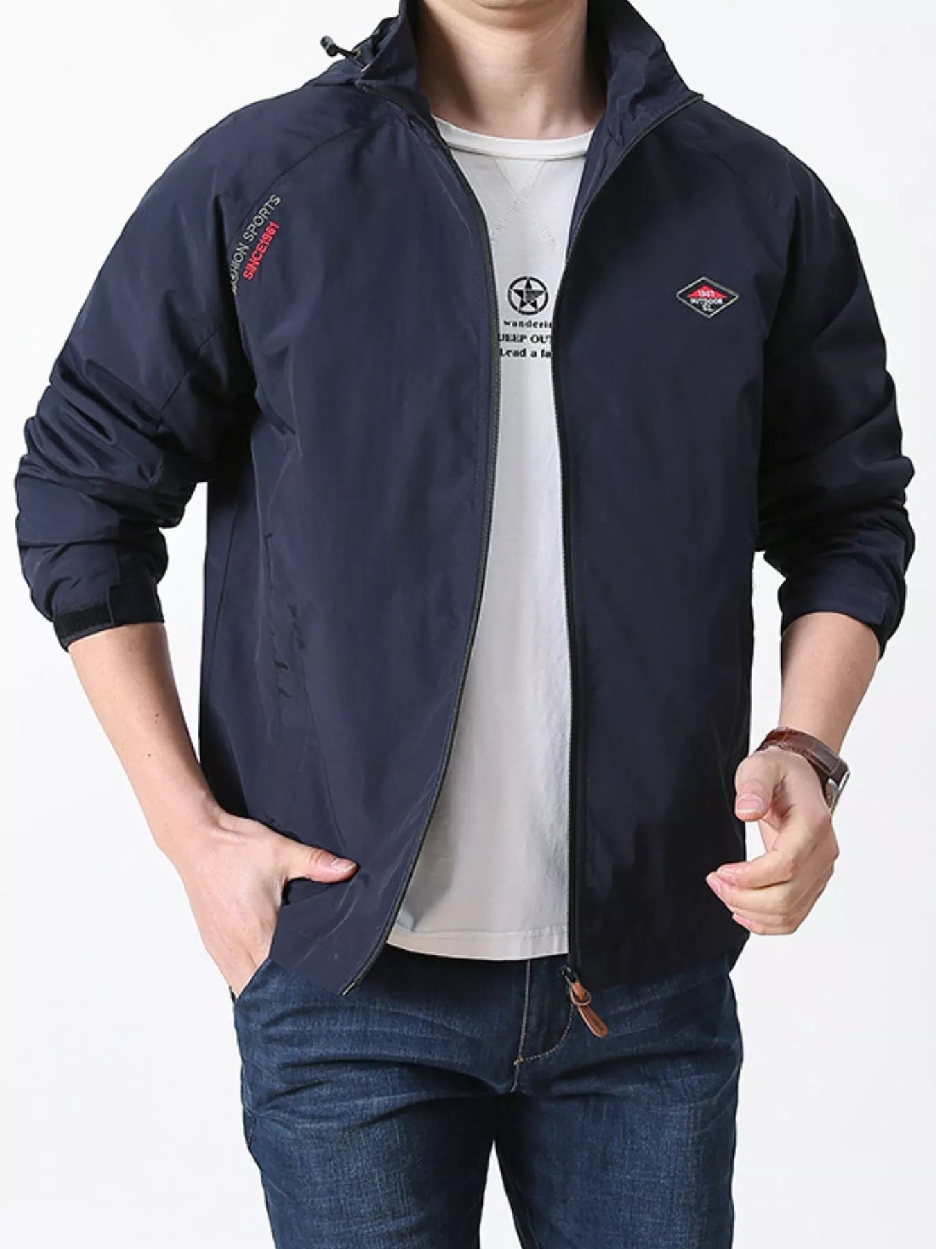 Men's Plus Size Lightweight Hooded Windbreaker Jacket