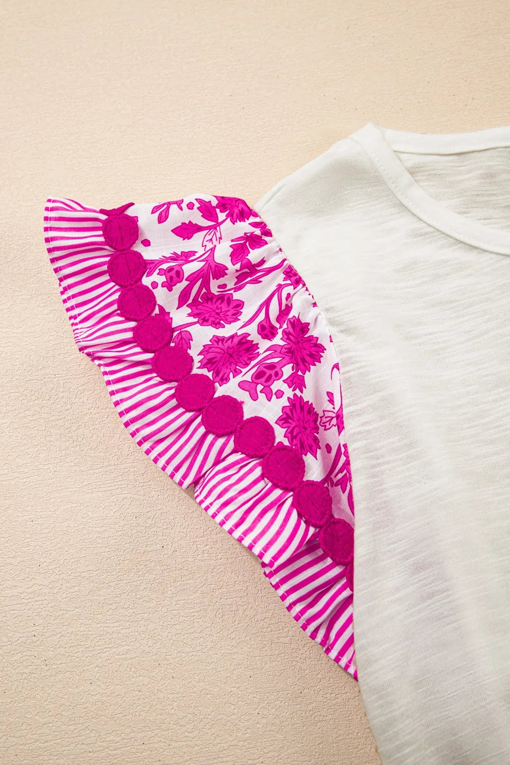 Ruffled Round Neck Cap Sleeve Blouse