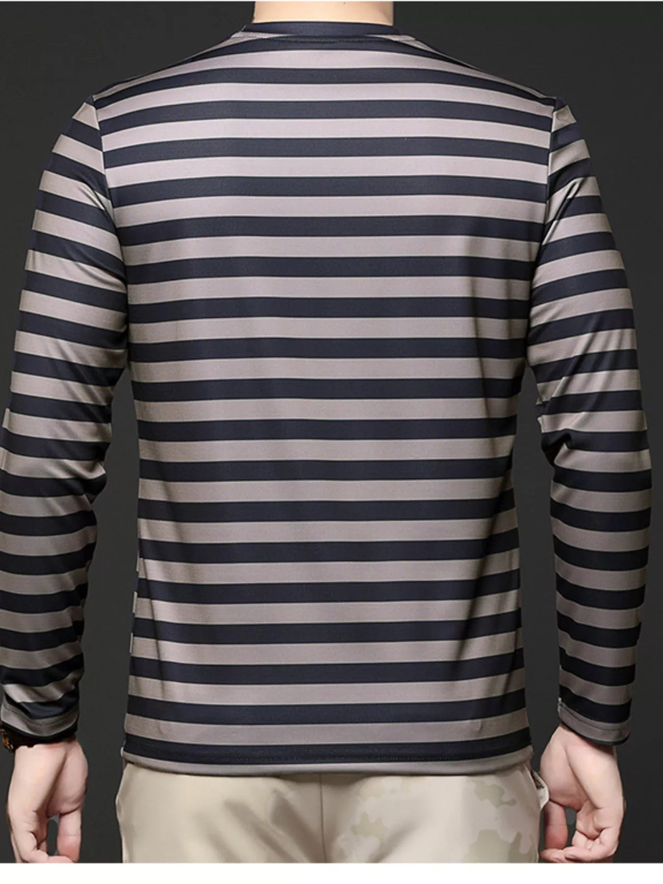 Men's Plus Size Striped Long Sleeve Thickened Warm T-Shirt