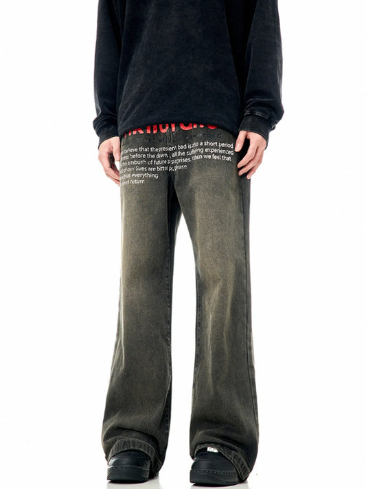 Men's Text Print Wide Leg Jeans