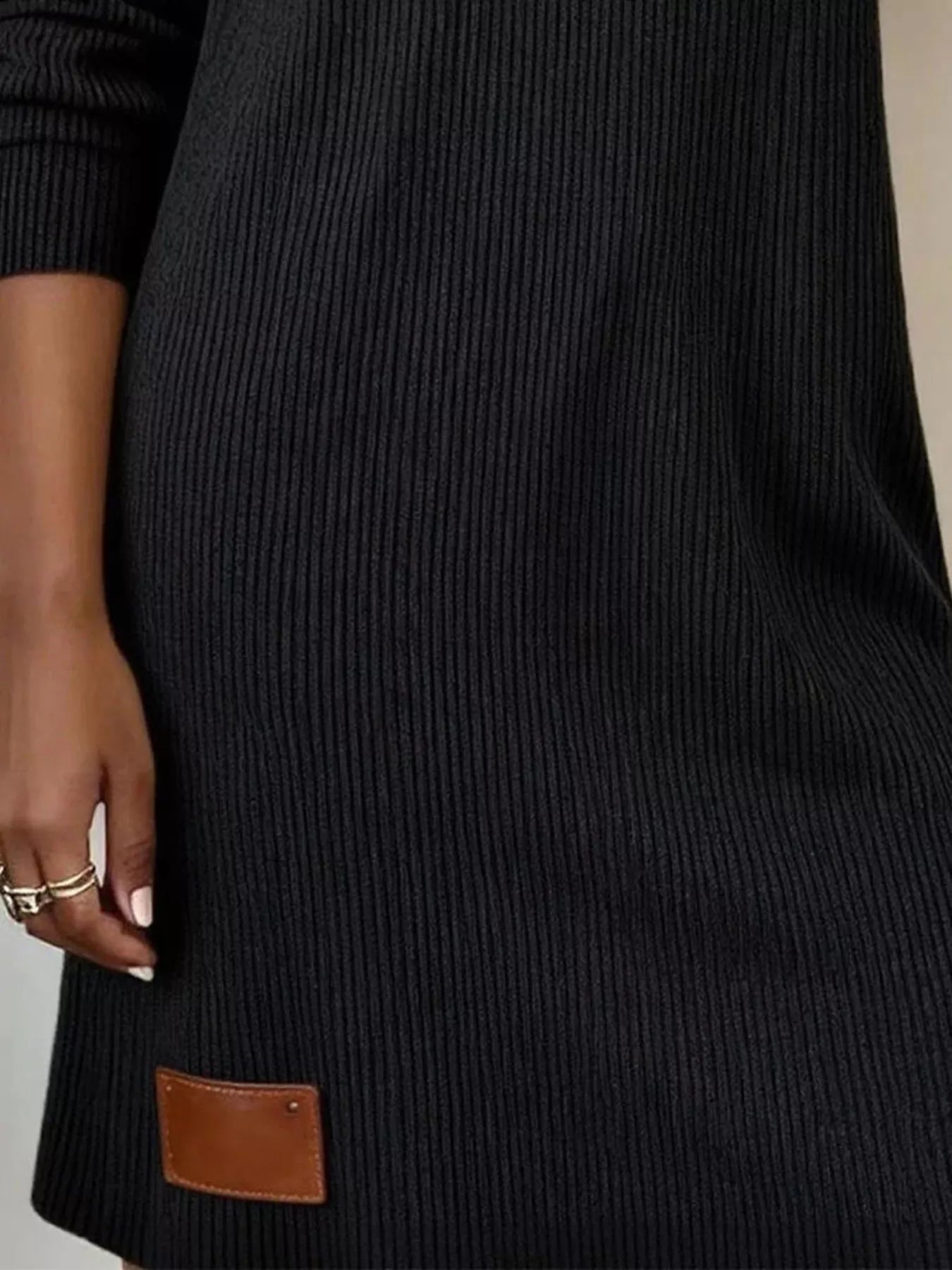 Casual Cowl Neck Ribbed Knit Mini Dress