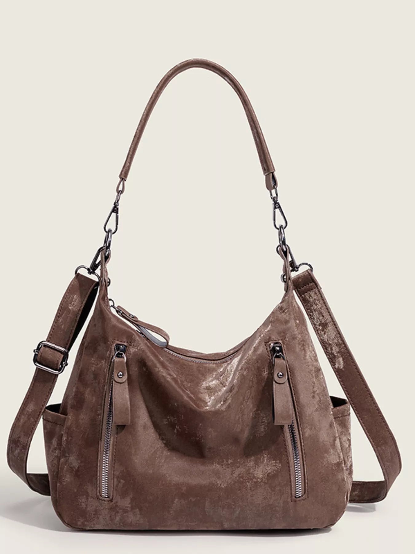 Vintage Style Zipper Front Crossbody Bag