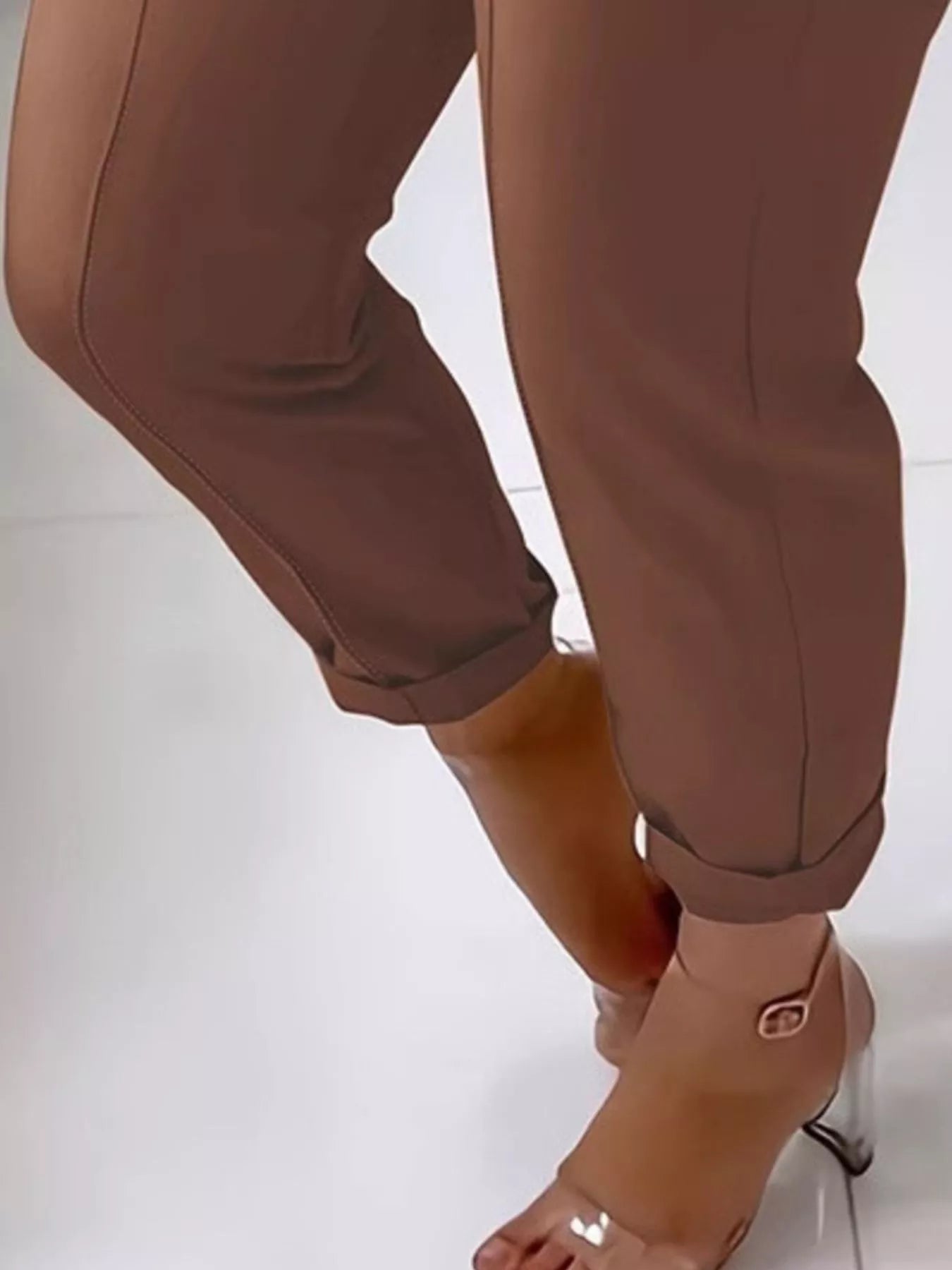 High Waist Belted Slim Fit Ankle Pants