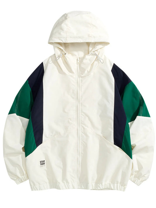 Men's Full Size Color Block Lightweight Hooded Windbreaker Jacket Plus Size
