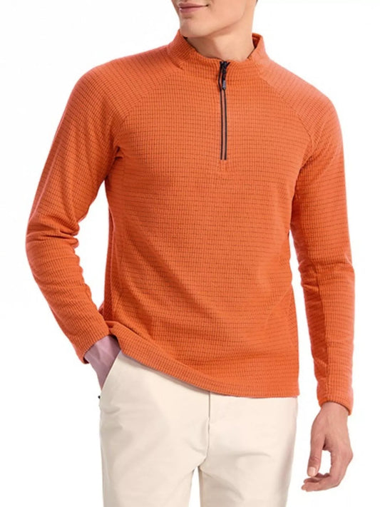 Men's Plus Size Textured Quarter-Zip Long Sleeve Top