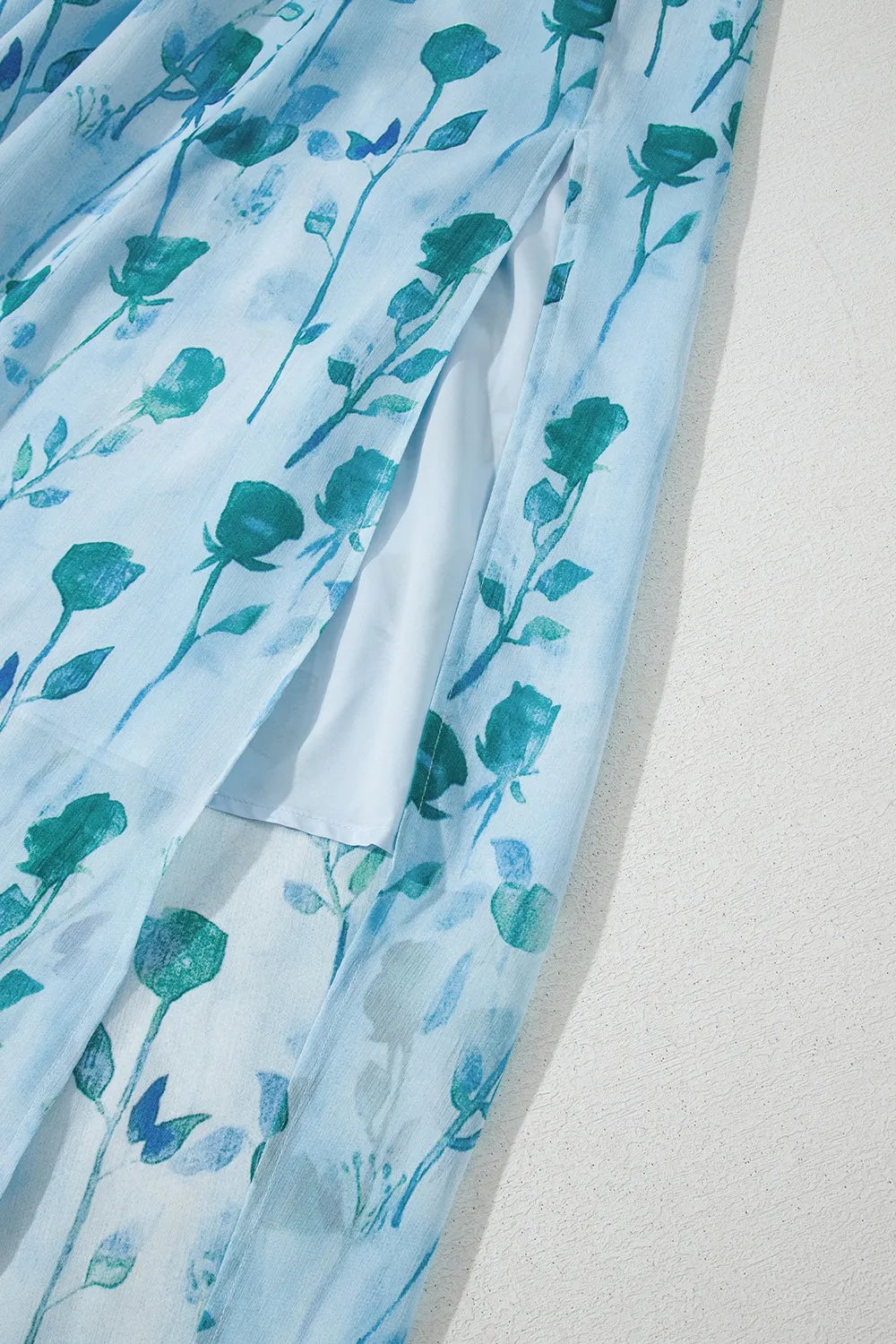 Floral Print Ruffled Side Slit Tube Top Maxi Dress