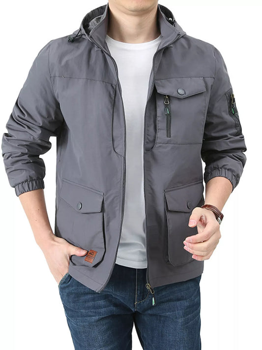 Men's Plus Size Lightweight Hooded Windbreaker Jacket