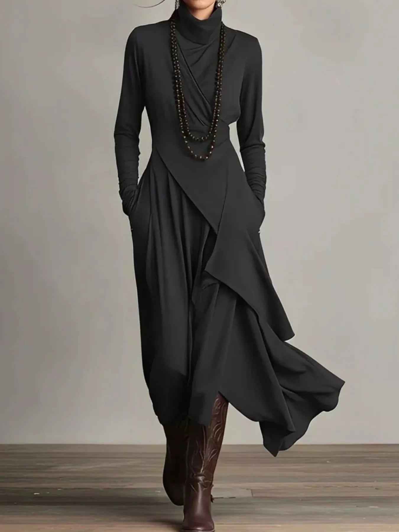 Full Size Asymmetrical Hem Turtleneck Dress Plus Size