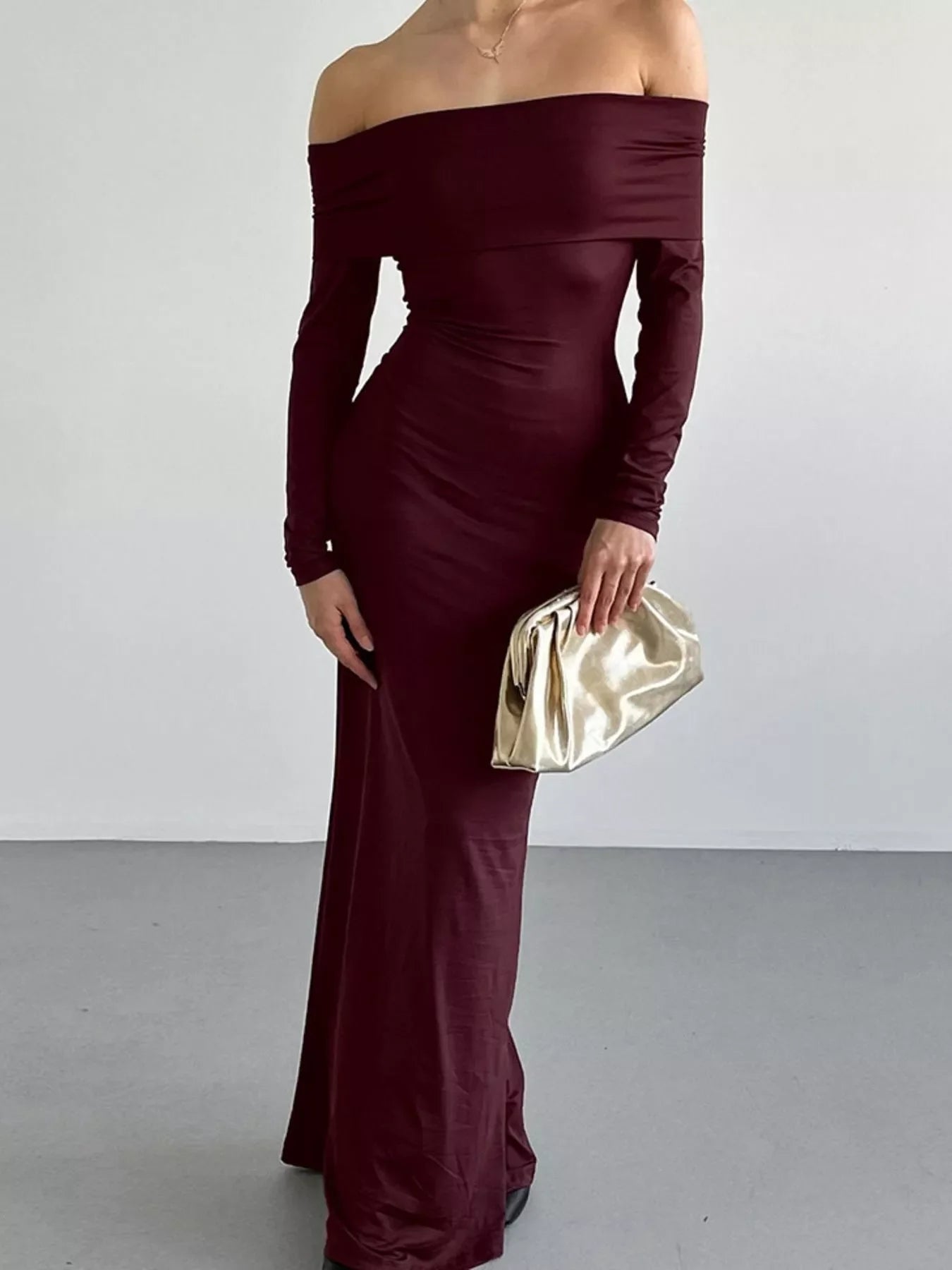 Off-Shoulder Long Sleeve Maxi Dress