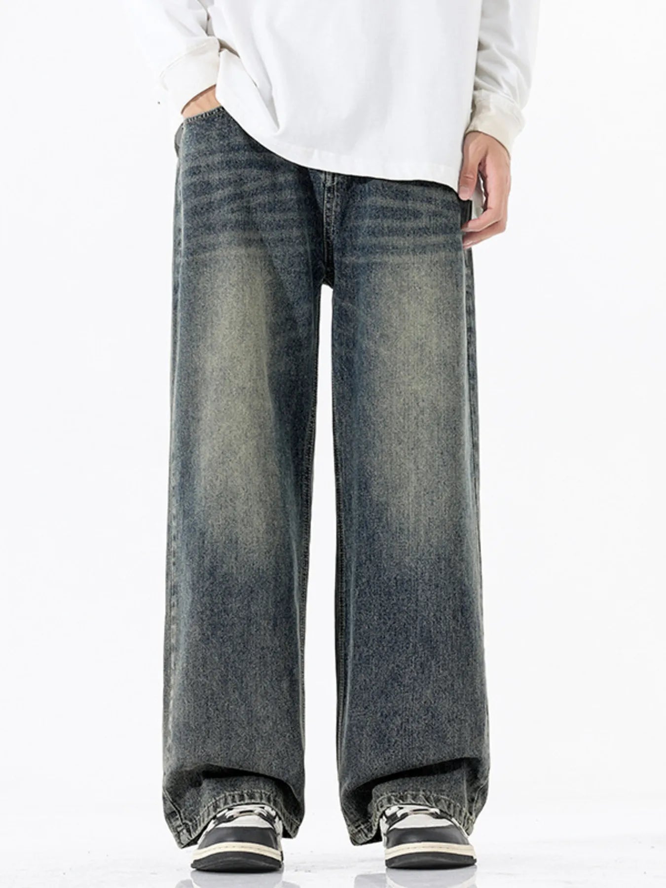 Men's Full Size Vintage Wash Wide Leg Jeans Plus Size