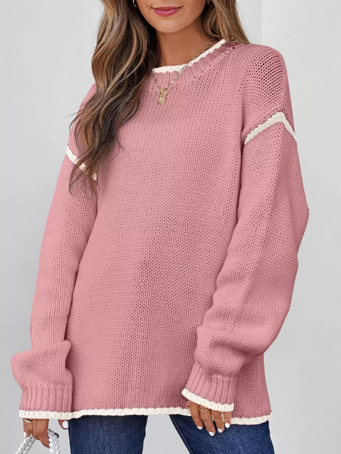 Contrast Trim Round Neck Sweater