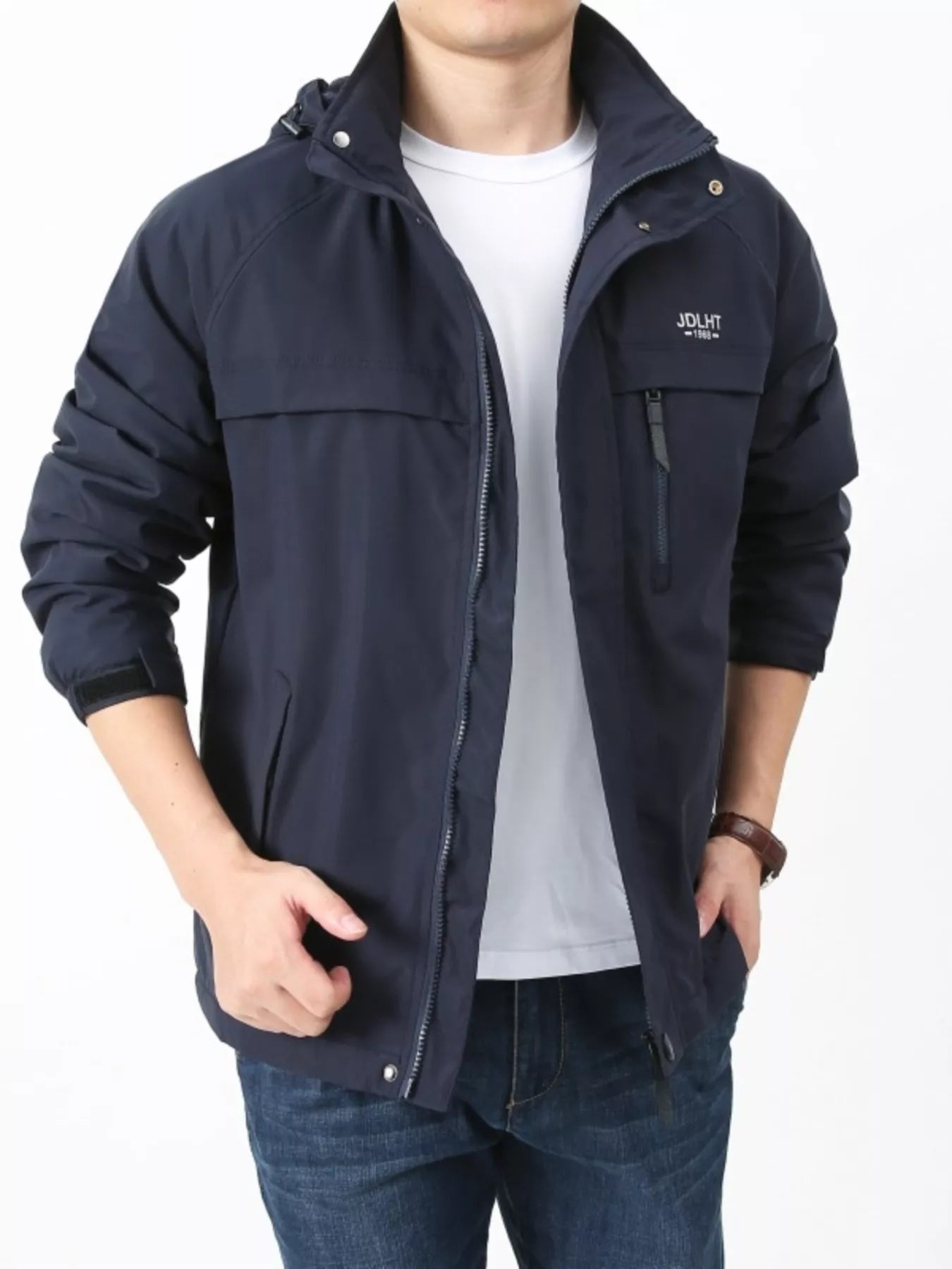 Men's Plus Size Zip Up Windproof Hooded Jacket