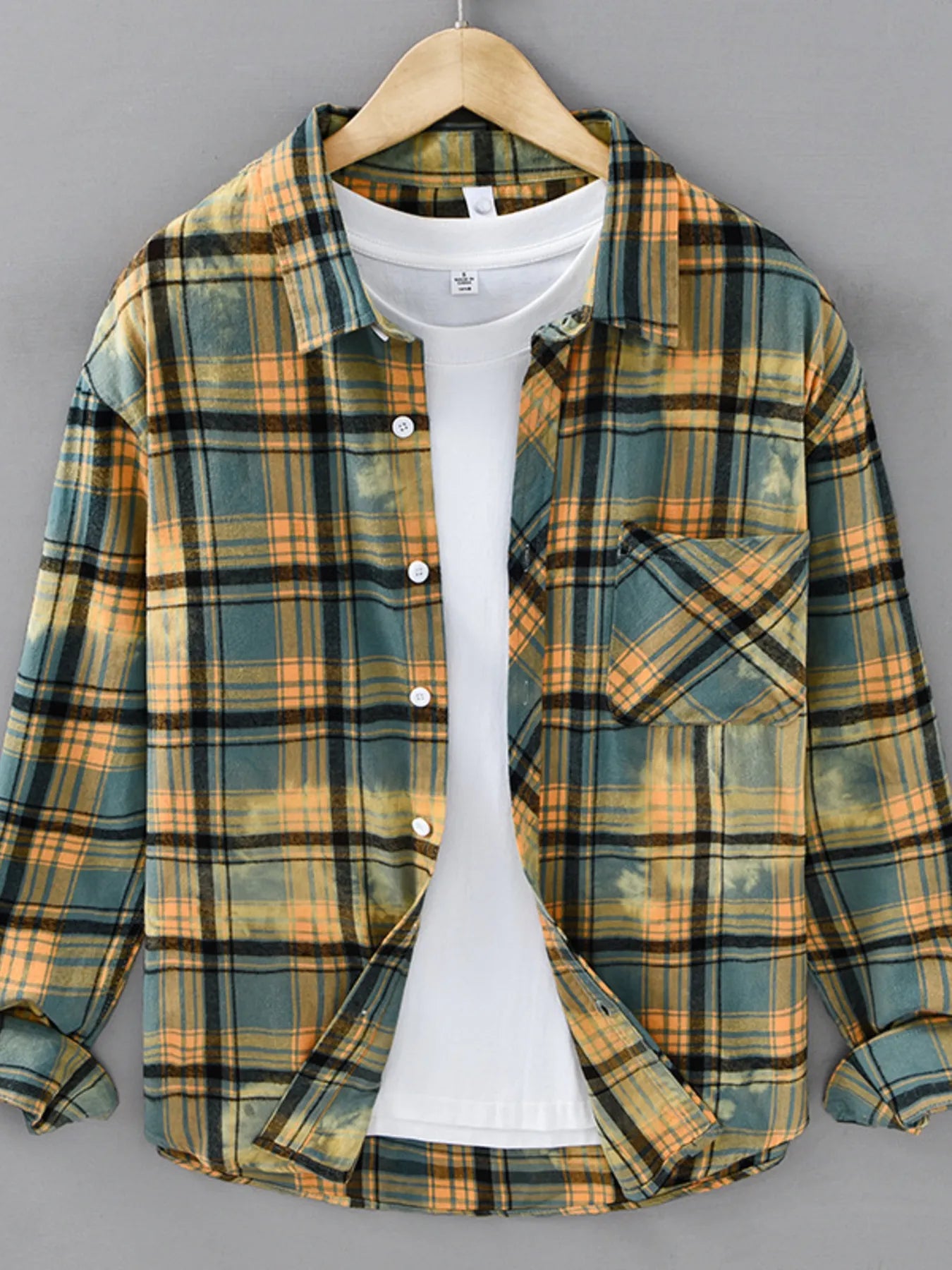 Men's Plus Size Plaid Casual Long Sleeve Shirt