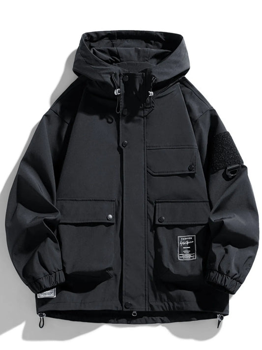 Men's Full Size Hooded Multi-Pocket Windproof Jacket Plus Size