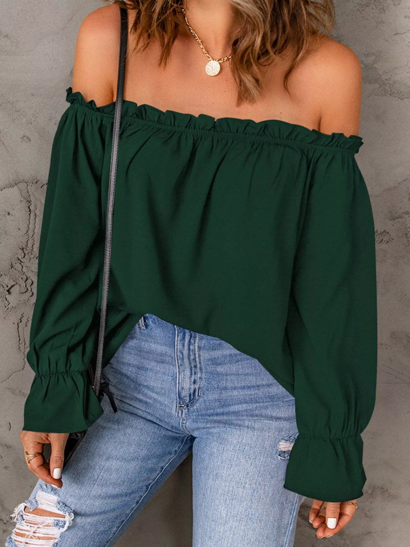 Full Size Off-Shoulder Ruffle Long Sleeve Blouse Plus Size
