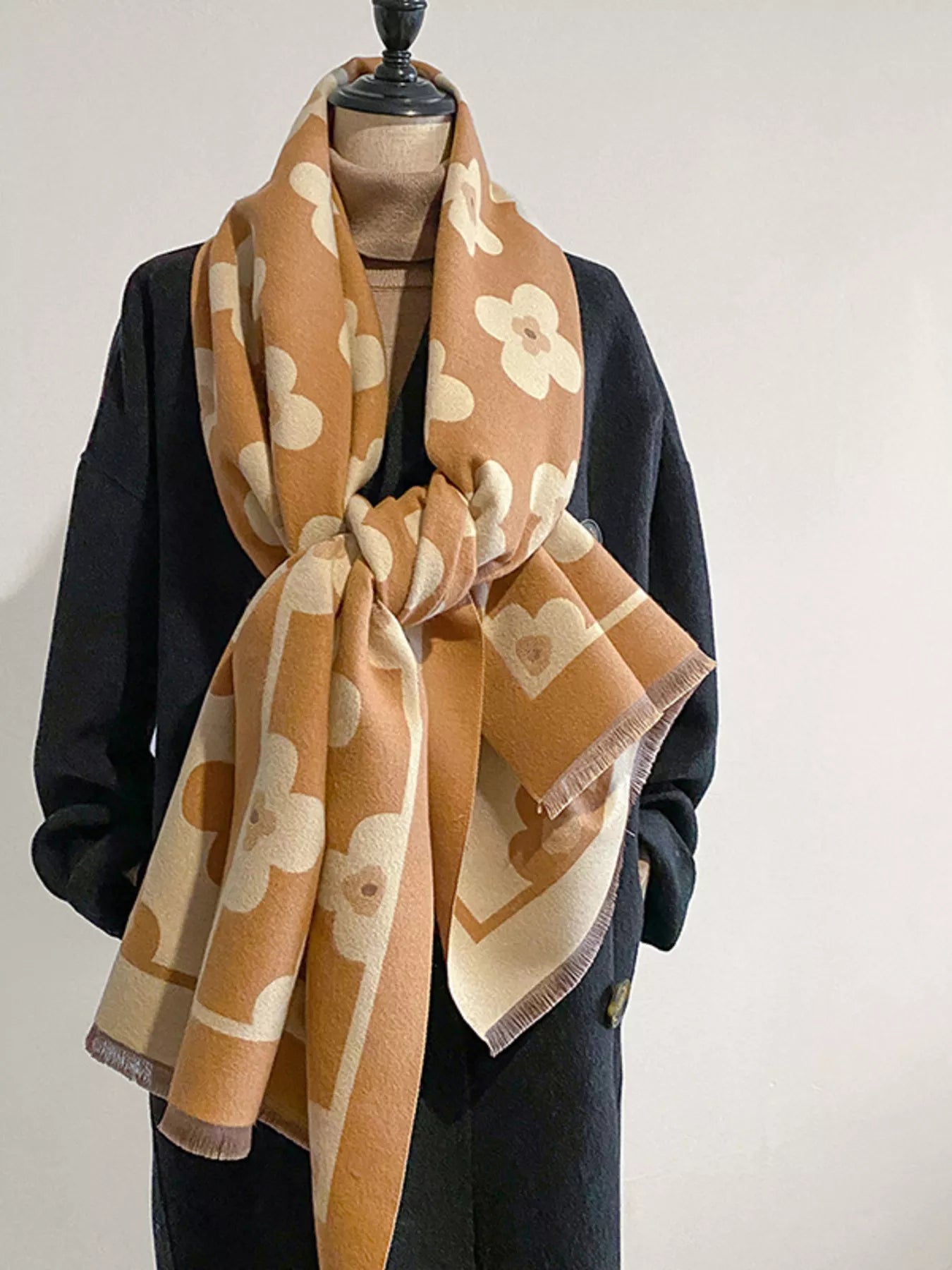 Floral Print Raw Hen Scarf