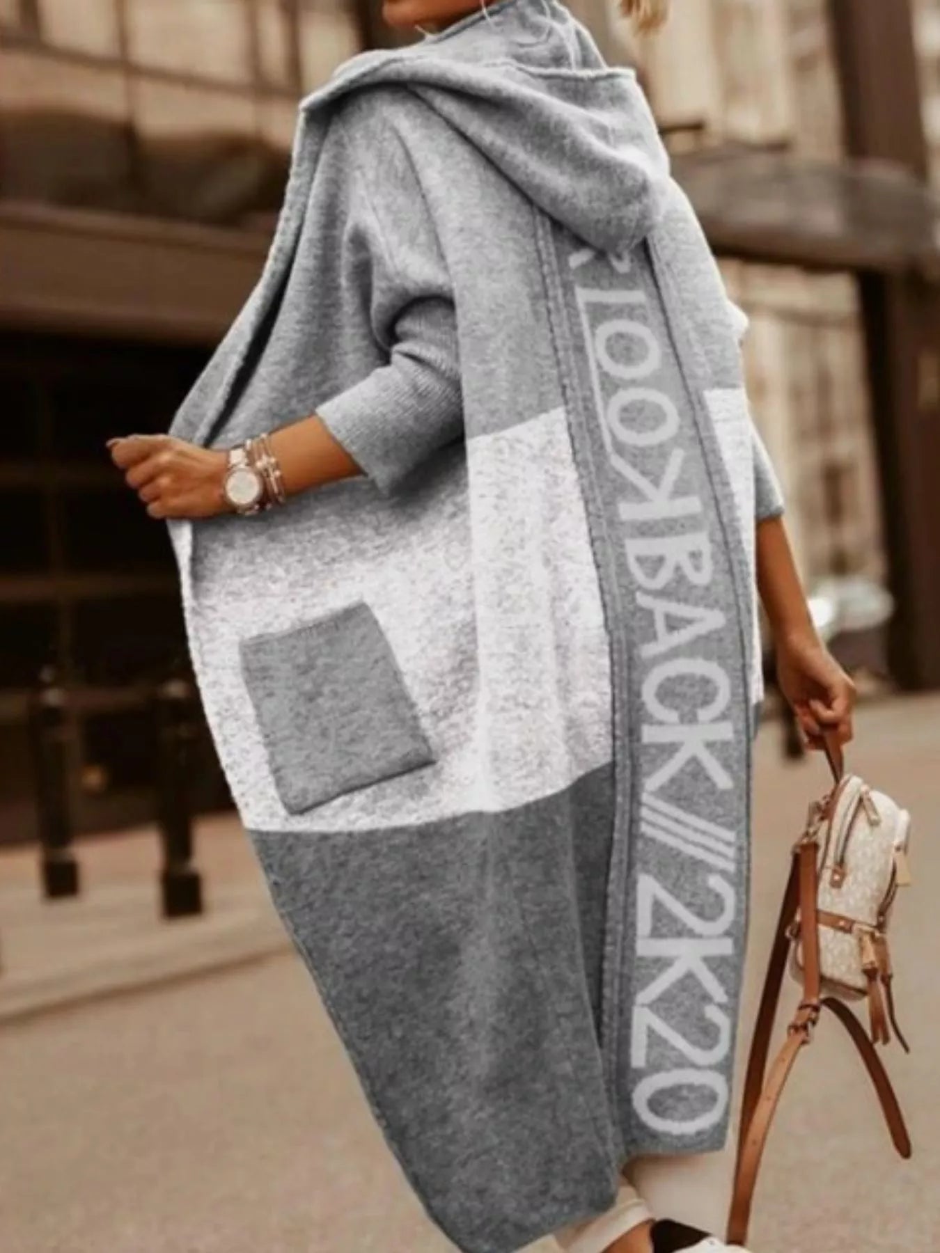 Full Size Hooded Color Block Open Front Cardigan Plus Size